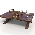 Traditional Wooden Table with Abacus Brush Holder Ink Stone and Heavy Carved Legs