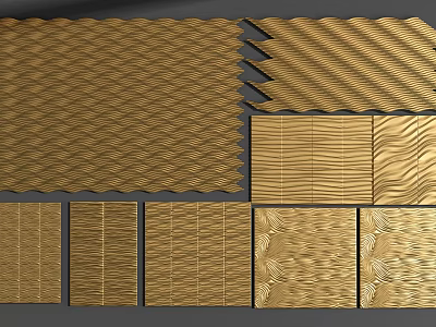 Golden Wall Decorative Panels Featuring Diamond Wave Stripe Textures And Patterns 3d model