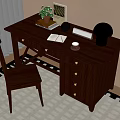 Retro style desk and chair combination 3d model