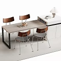 Modern Bar Counter With Wooden Tabletop Metal Frame Chairs And White Storage Cabinets