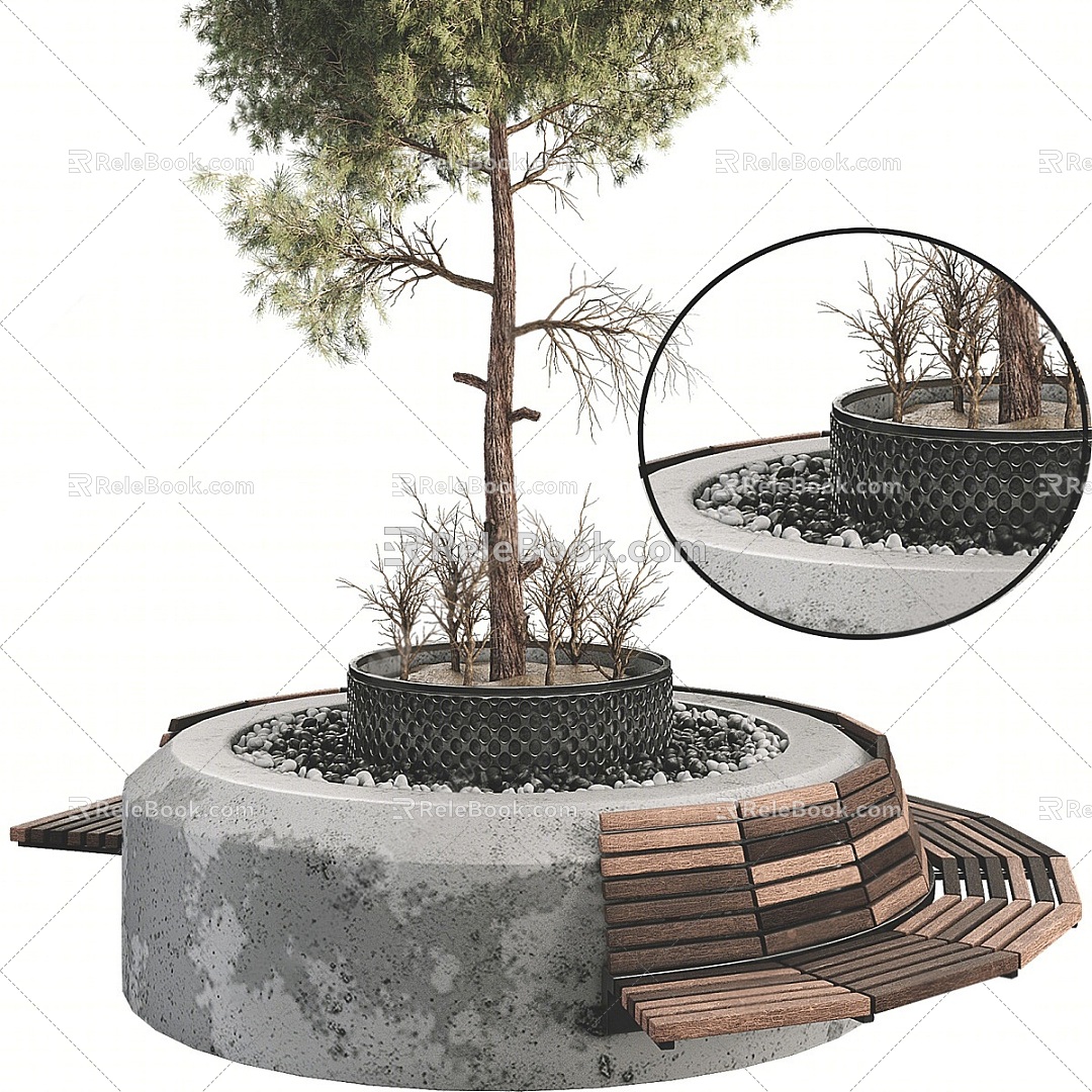 Modern Tree Pool Outdoor Landscape Seat Tree Pool Combination Outdoor Park Community Greening Tree Pool Seat Combination model