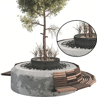 Modern Tree Pool Outdoor Landscape Seat Tree Pool Combination Outdoor Park Community Greening Tree Pool Seat Combination 3d model