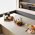 Delicious Breakfast Food Arranged On Modern Kitchen Countertop With Fresh Croissant And Coffee