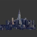 Cartoon City Scene 3D Model With Skyscrapers And Tall Spire Building