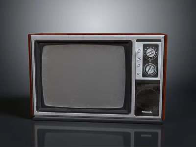 Vintage Panasonic TV With Wooden Frame Gray Screen And Control Knobs 3d model