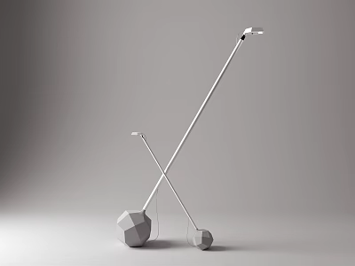 Modern Metallic Floor Lamp with Crossed Poles and Geometric Base Design 3d model