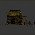 Rustic Wooden Cabin With Thatched Roof Wooden Platform Railing And Red Door