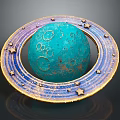 Blue Celestial Decorative Sphere With Craters Texture Golden Ring And Stars