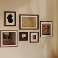 Abstract Paintings On Wall Featuring Multiple Different Styles Framed Various Colors And Patterns 3d model
