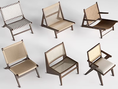 Leisure Chairs With Modern Design Woven Seats Wooden Frames And Different Styles 3d model