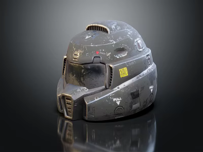 Worn Military Tactical Helmet With Ventilation Ports Yellow Markings And Rugged Build 3d model