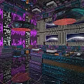 Purple Neon KTV Interior With Sound Wave Patterns And Space Themed Decor