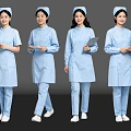 Group of Female Nurses in Blue Nursing Uniforms Holding Clipboards Standing Together