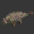 3D Block Dinosaur Model With Spiked Back And Pixel Art Design