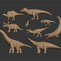 Different Dinosaur Toy Models Featuring T-Rex Triceratops Brachiosaurus And Stegosaurus 3d model