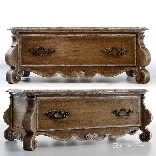 Vintage Wooden Side Table Featuring Carved Drawer Handles And Ornate Curved Legs 3d model 
