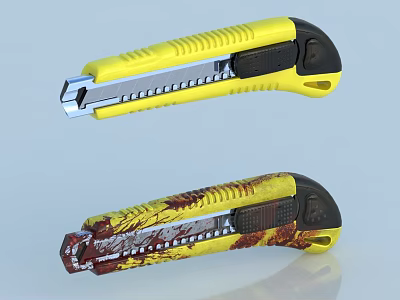 Yellow Utility Knives With Black Accents And Colorful Pattern Design 3d model