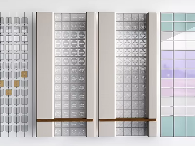Modern Room Dividers With Glass Panels Geometric Patterns And Wooden Shelves 3d model