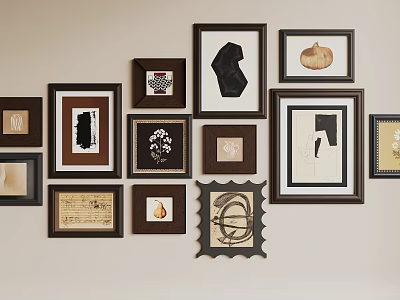 Abstract Paintings Gallery Wall With Framed Artworks Various Styles And Sizes 3d model