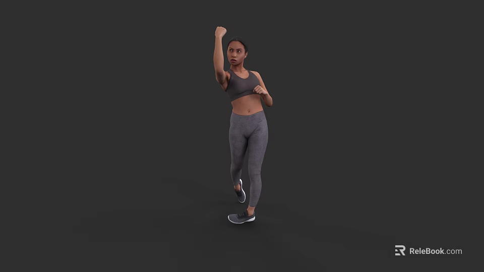 Fit Woman in Activewear Exercising with Boxing Fist and Tight Leggings 3d model 