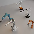 Smart Robotic Machines Showcasing Diverse Colored Industrial Robotic Arms in Modern Settings