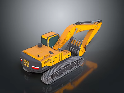 Yellow Crawler Excavator With Front Bucket And Construction Cab Design 3d model