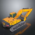Yellow Crawler Excavator With Front Bucket And Construction Cab Design 3d model