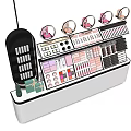 Modern Cosmetic Display Shelves With Various Makeup Products And Organized Sections