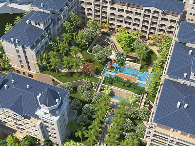 Luxurious Detached Villa With Lush Garden Swimming Pool And Palm Trees 3d model