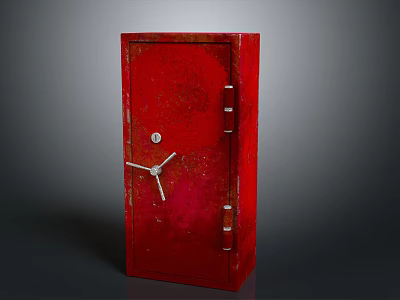 Vintage Red Metal Safe Furniture With Classic Lock And Handle Details 3d model
