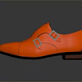 Orange Leather Shoes With Smooth Upper Buckle Detail And Reflective Sole For Daily Use