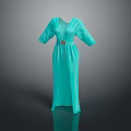 Elegant Turquoise Long Dress With V Neck Three Quarter Sleeves And Belted Waist