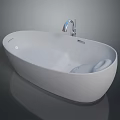 Modern White Freestanding Bathtub with Chrome Faucet and Oval Shape