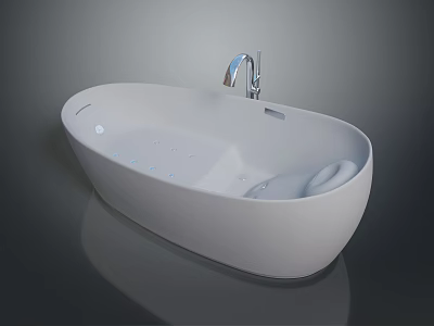 Modern White Freestanding Bathtub with Chrome Faucet and Oval Shape 3d model