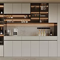 Modern Style Kitchen Sideboard with Glass Doors LED Lighting Wine Bottles and Coffee Machine