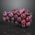 Fresh Shiny Ripe Red Purple Grape Bunch With Clear Surface Reflection On Dark Smooth Background
