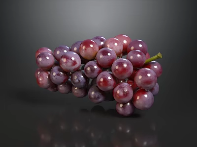 Fresh Shiny Ripe Red Purple Grape Bunch With Clear Surface Reflection On Dark Smooth Background 3d model