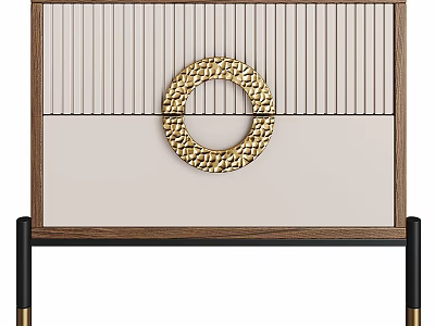 Modern Bedside Table With Vertical Striped Panel And Gold Circular Ornament 3d model