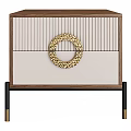Modern Bedside Table With Vertical Striped Panel And Gold Circular Ornament