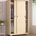 Modern Light Colored Wardrobe with Double Doors and Hanging Clothes Storage 3d model