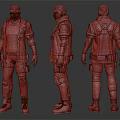 Tactical Military Character With Detailed Gear And Three Full Body Angles
