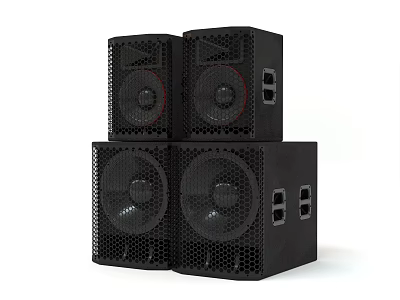 Four Black Stacked Speakers Modern Design Audio Equipment For Home Use 3d model