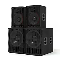 Four Black Stacked Speakers Modern Design Audio Equipment For Home Use