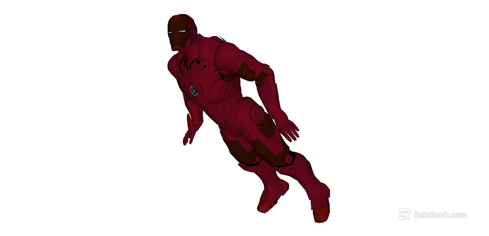 Game And Movie Character In Red Armor With Flying Pose Chest Emblem And Blue Eyes 3d model 