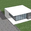 Modern Glass Entrance Gate Of Contemporary Building With Grass Trees And Car