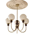Classic Chandelier With Spherical Glass Shades Brass Frame And Decorative Ceiling Plate