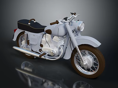 Vintage Silver Motorcycle With Black Seat Spoked Wheels And Chrome Details 3d model