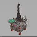 Offshore Drilling Platform With Tall Rig Crane And Industrial Equipment Structure