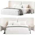 Elegant Modern Double Bed With Brown Headboard White Linen Sheets Gray Blanket Pillow And Nightstand