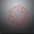 Red Particle Sphere Composed Of Small Red Dots Against Dark Background With Reflection Below